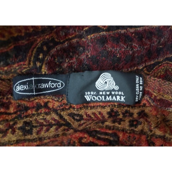 Alexia Crawford Scarf Shawl Wool Shoulder Cape Paisley‎ Brown Gold - Picture 5 of 6